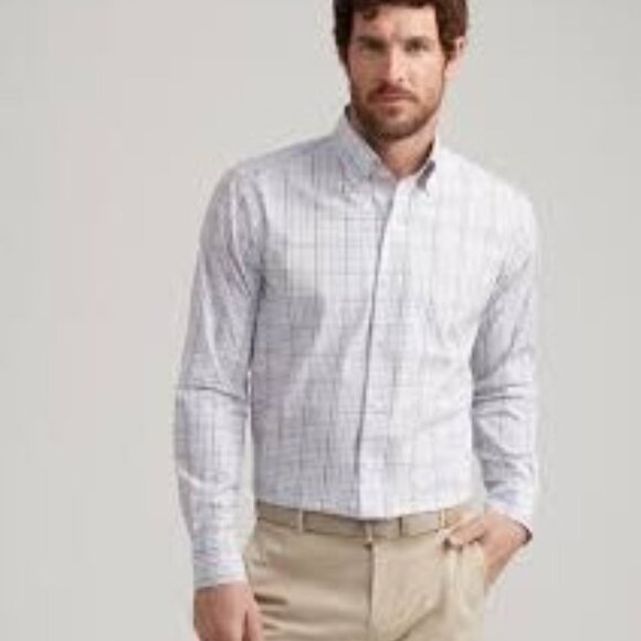 Peter Millar Mens XL Plaid Button-Down Classic Cotton Spandex White Multicolor - Picture 1 of 8
